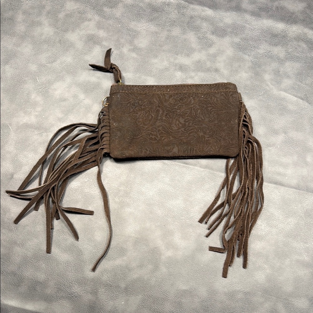 American Darling Brown Suede Fringe Clutch